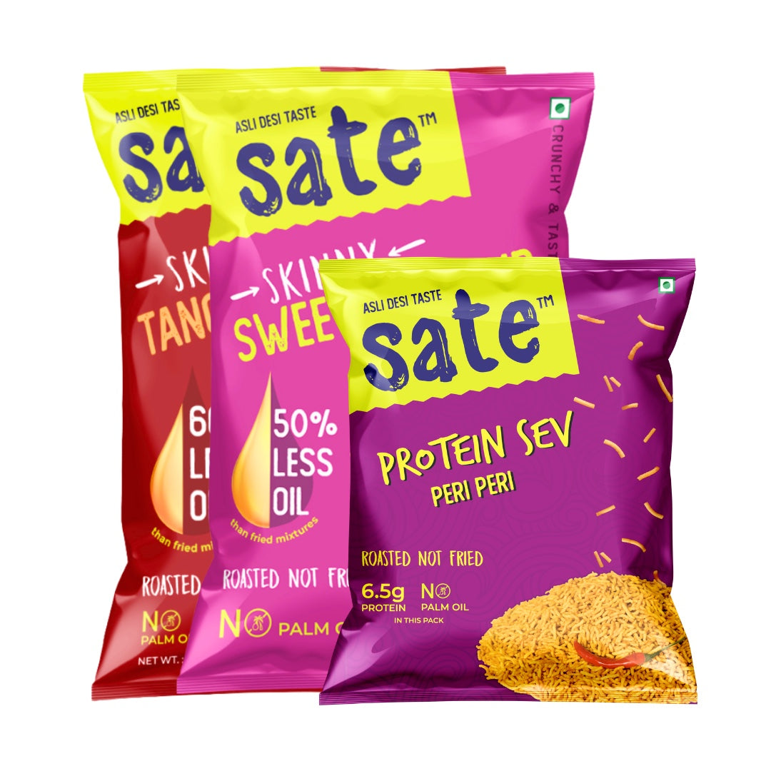 Combination of Healthy and Tasty snacks  Tangy Masala Sweet& Sour and Peri Peri Protein Sev.