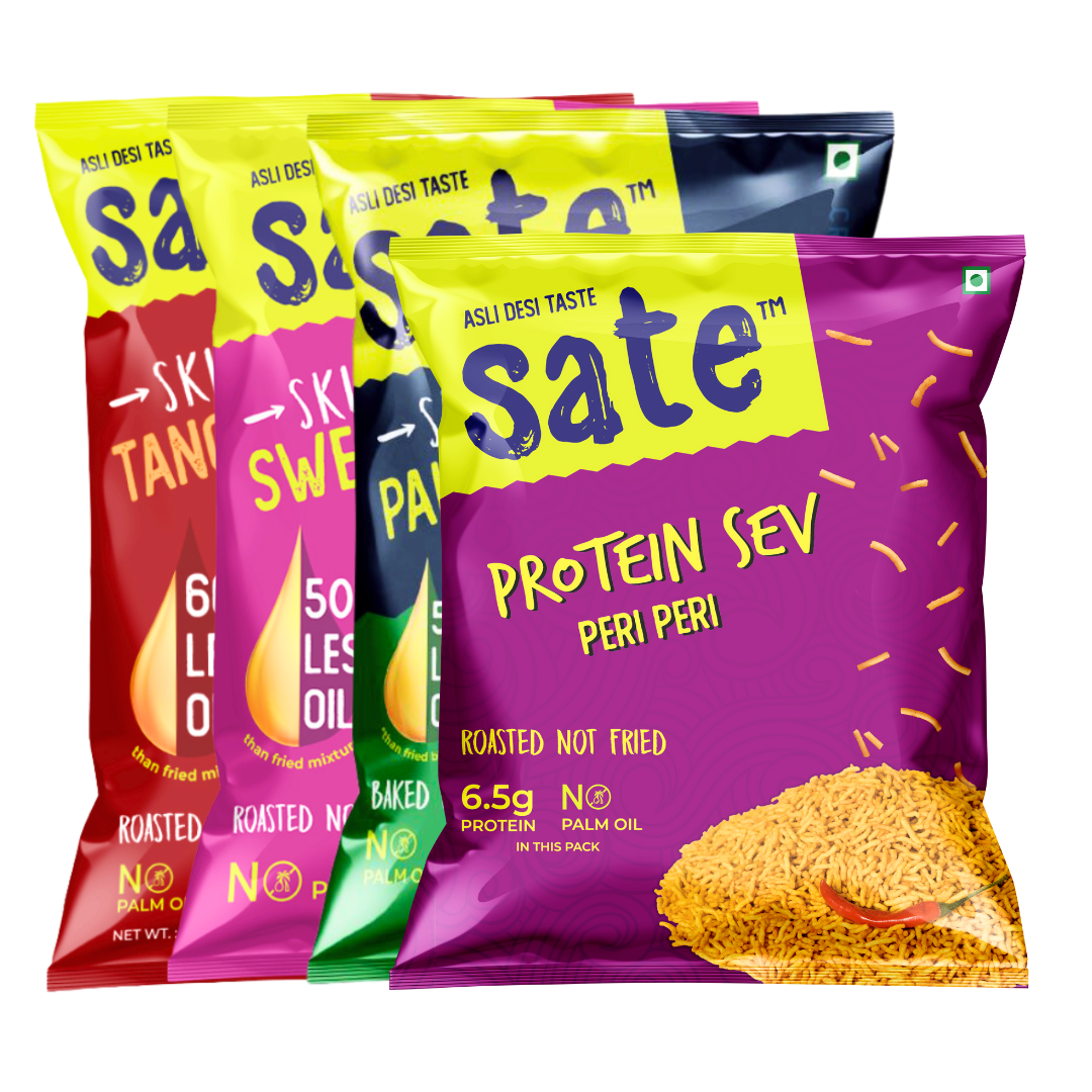 Combo of  Tangy Masala Sweet & Sour Protein Sev and Palak Bhujia. Roasted and baked Namkeen.