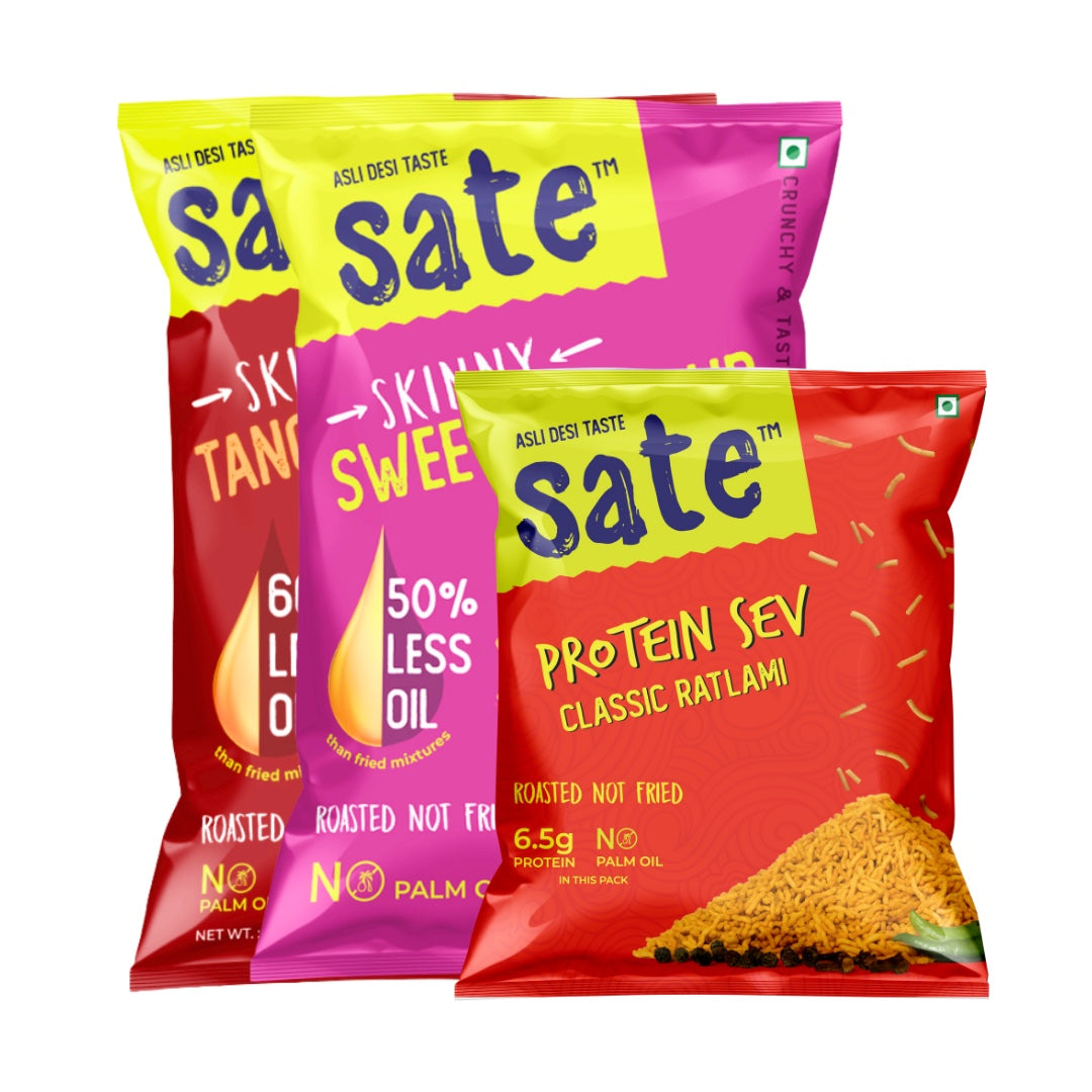 Roasted Tangy Masala Mixture (120g), Roasted Sweet & Sour Mixture (120g) & Roasted Protein Sev (Classic Ratlami-40g)